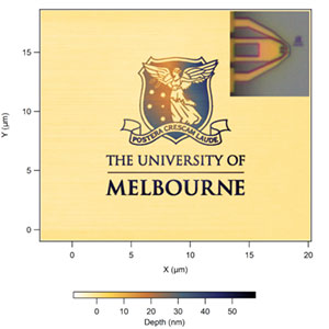 University of Melbourne logo patterned using the SwissLitho Nanofrazor.